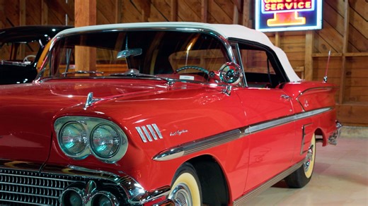 Steve Magnante breaks down this amazing 1958 Chevrolet BelAir Fuel Injected Impala convertible that will be auctioned off by Richmond Auctions Oct 24-25. You can register at bid.richmondauctions.com. Here is a description of this lot: No Reserve. This is a super rare Chevy as it's powered by a 283 cubic-inch Fuel Injection V8 engine rather than the more common 348 cubic-inch V8. Painted in Rio Red with a matching Red vinyl interior and White vinyl top, this Chevy Bel Air is a show-stopper wherev