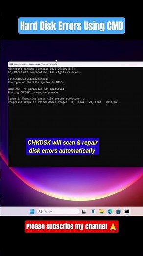 Fix Hard Disk Errors Using CMD (Windows) #techshorts #youtubeshorts