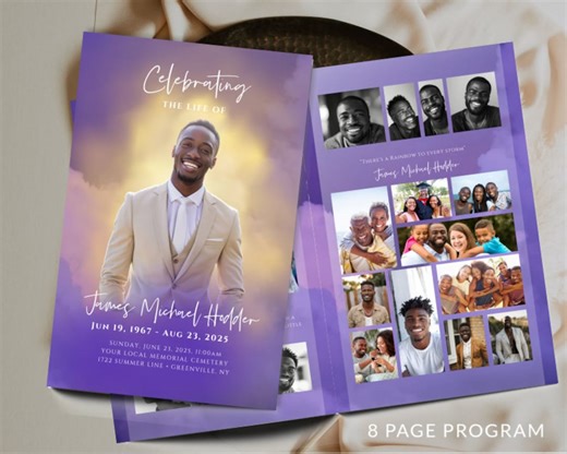 Purple Funeral Program Template for Women, in Loving Memory, Memorial Program, Memorial Service Template, Obituary Template, Printable - Etsy