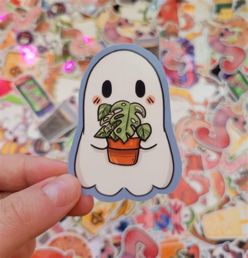 Monstera Ghost Glossy Sticker - Etsy