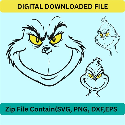 The Grinch Face Svg, Grinch SVG, Grinch Face Silhouette, Christmas Grinch Face, Png, Digital Downloaded - Etsy