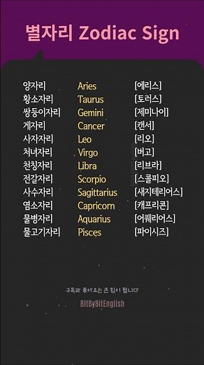 별자리 영어로 Zodiac Sign #영어표현 영어단어 배우기│기초영어회화