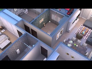 Planta 3D com três Quartos, dois Banheiros e Garagem