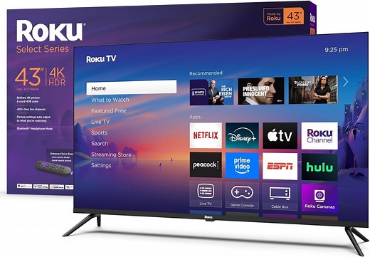 Restored Roku Smart TV 2025 – 43-Inch Select Series, 4K HDR TV – Roku TV with Enhanced Voice Remote