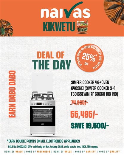 Save time and serve up masterpieces . Hii cooker is designed for the busy home where performance hu-matter most. 🍳 The Simfer Cooker Deal of the Day brings you world-class technology at a fraction of the cost, up to 25% off at your nearest Kilocol! Grab yours today and upgrade hio kitchen!🔥 📌Valid TODAY only #NaivasKikwetu #HomeOfValue #HomeOfDeals | Naivas Supermarket