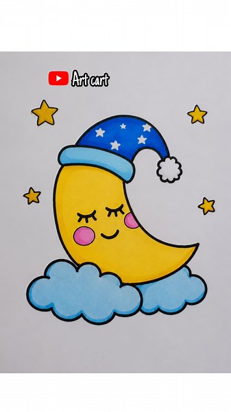 How to draw easy cute moon #shorts #shortvideo #shortsfeed #moon #drawing #learning #art