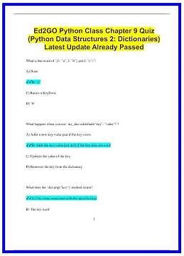 Ed2GO Python Class Chapter 9 Quiz Python Data Structures 2 Dictionaries Latest Update Already Passed