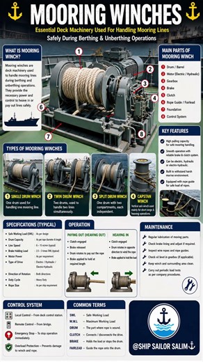 ⚓ Mooring Winches Explained | Types, Parts & Functions on Ship 🚢 | Deck Machinery