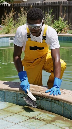 A man cleaning the pool