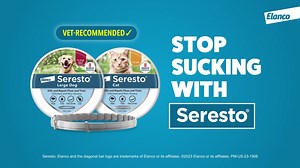 Fleas and ticks seriously suck. The ​Seresto® collar is here to help, with the longest lasting* protection for 8 continuous months. #StopSuckingWithSeresto​ ​ *Based on label claim v. AOC, as of 3/9/2023. | Seresto