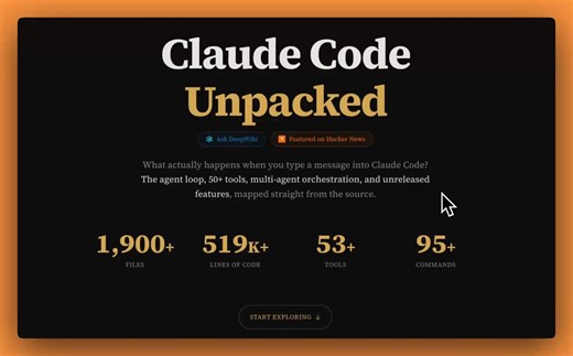 Claude Code Unpacked!Visual walkthrough of the entire 500k-line leaked codebase.What happens when you type a message:- the agent loop- 50+ tools- multi-agent orchestration- unreleased featuresWant to understand the internals or build your own agent harness? start here: