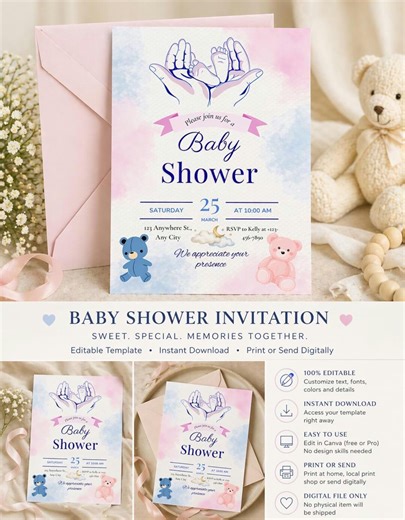Baby Shower Invitation Template · Editable Canva Invite · Printable or Digital Download - Etsy