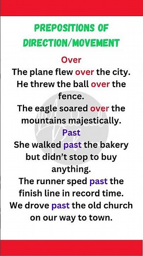 "Prepositions of Direction: 'Over' vs. 'Past' Explained with Examples"