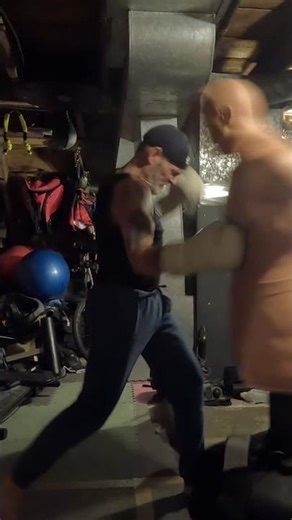Boxing basement gym hitting hard with bob feeling strong and reborn