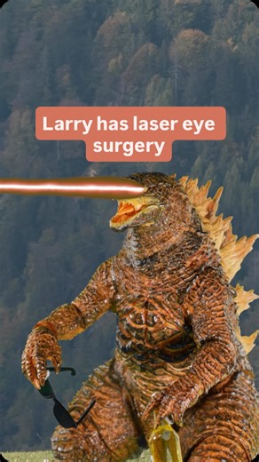 Larryzilla on Instagram: "Larry gets laser eye surgery and the results are interesting. #godzilla #stopmotion #laser #eye #hiyacreatorlab #shimo"