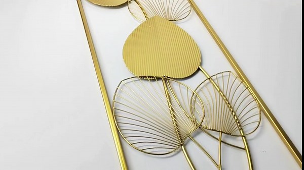WENHUAZAI Gold Metal Art Wall Decor Set of 2, 32" X 12" Large Golden Leaf Wall Hanging Home Decor with Frame, Gold Metal Wall Art Decor for Bedroom, Dining Room,Office…
