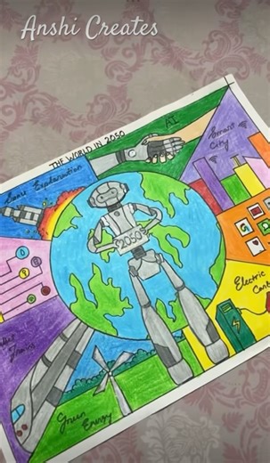 The World in 2050 Drawing | Anshi Creates #shorts #art #drawing
