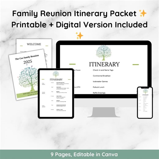 Family Reunion Itinerary Packet, Printable & Mobile-friendly Digital Version, Editable Agenda, Welcome Letter, Keepsake Pages - Etsy