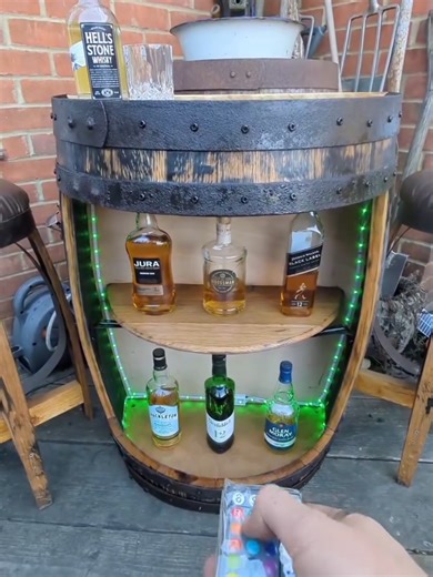 on this woodworking video I show how I turn a whisky barrel into a personalised home bar. #whiskey #upcycle #woodworker #woodworking
