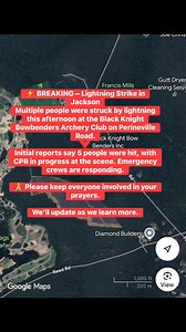 107K views · 401 reactions | ⚡️ BREAKING – Lightning Strike in JacksonMultiple people were struck by lightning this afternoon at the Black Knight Bowbenders Archery Club on Perineville Road.Initial reports say 5 people were hit, with CPR in progress at the scene. Emergency crews are responding. Please keep everyone involved in your prayers.We’ll update as we learn more. | EXIT 74 Scanner News | Facebook