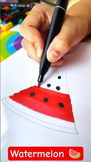 Watermelon Drawing for Kids 🍉 Easy Coloring with Markers #shorts #watermelondrawing #learncolors