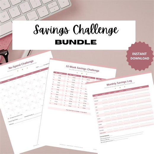 Savings Challenge Bundle | 52-week, 100 Envelope, Goal Tracker (PDF) | Pink - Etsy