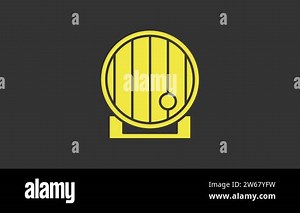 Yellow Wooden barrel icon isolated on grey background. Alcohol barrel, drink container, wooden keg for beer, whiskey, wine. 4K Video motion graphic animation