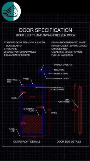 Walk in freezer door , heated wire door | Urdu/Hindi #Autocad #doors #autocadblocks