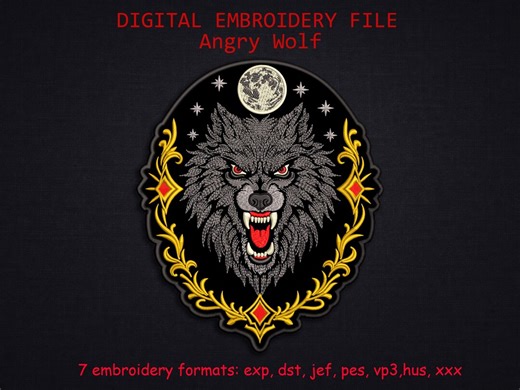 Wolf Head Embroidery Design Large Back Patch, Gothic Wolf Machine Embroidery File, Big Jacket Back Embroidery Pattern Download - Etsy