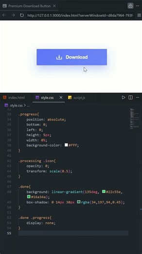 💎 Premium Download Button Animation Using HTML CSS & JavaScript 🚀 | #htmlcss #animation #shorts