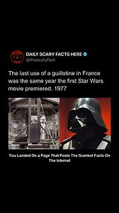 France carried out its last guillotine execution in 1977 — the same year the first Star Wars film premiered. While the world watched futuristic space battles on screen, a medieval execution device was still being used in real life. France abolished the d#@th penalty just four years later, in 1981. 👉 Follow @thescaryfact for timelines that shouldn’t overlap. | thescaryfact