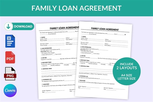 Family Loan Agreement Template | Personal Loan Contract | Friends & Family Loan Agreement | Editable Word PDF | A4 and US Letter - Etsy