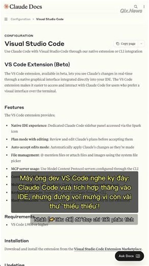 🧐👉 Dân Dev VS Code chú ý: Claude Code có bản mở rộng, nhưng đừng vội mừng vì còn ... #QixNewsAI
