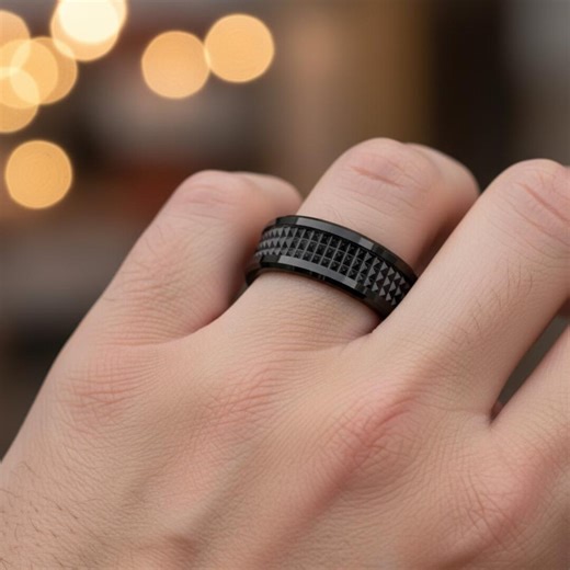Geometric Pyramid Black Tungsten Ring, Men's Wedding Band, 8MM Black Ring, Gifts for Him, Men's Ring, Gift for Boyfriend, Husband Ring Gifts - Etsy