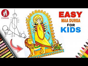 HOW TO DRAW MAA DURGA WITH OIL PASTEL FOR KIDS STEP BY STEP / MAA DURGA DRAWING / EASY LINE DRAWING