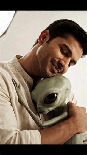 Man Hugging Cute Alien Creature – Adorable Sci Fi Moment 4K