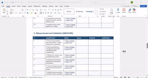 NIST AI RMF Audit Readiness Checklist | Responsible Compliance Checklist   Evidence Tracker | Word & Excel Templates