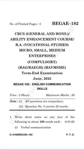 BEGAE-182 QUESTION ❓ PAPER 🗞️ JUNE 2025 #ignou #ignousolvedassignment #ignou_question_paper #viral