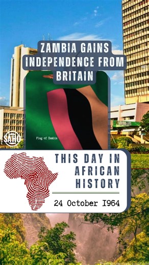 Today in African History 1964 Zambia (formerly Northern Rhodesia) gained independence from British colonial rule on 24 October 1964. Kenneth Kaunda became the country’s first president and immediately proclaimed one-party rule under the United National Independence Party (UNIP). South African History Online sahistory.org.za/dated-event/zambia-gains-independence-britain #TodayInSouthAfricanHistory #SAHO #Africa #Independence #Zambia #1964 #ColonialHistory #FreedomStruggle | South African History 