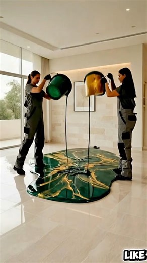 Emerald Gold Epoxy Floor 😍 This Luxury Design Looks Unreal! ✨💚 #epoxyfloor