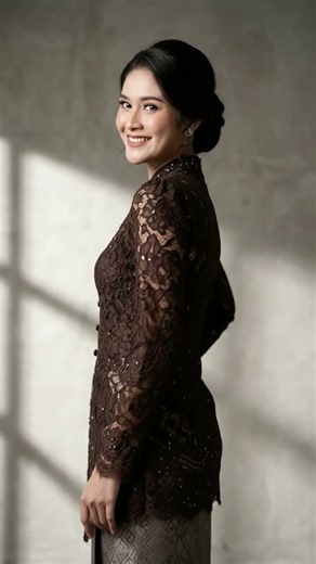 Modern Brocade Kebaya Set with Beaded Buttons for Graduations and Engagements