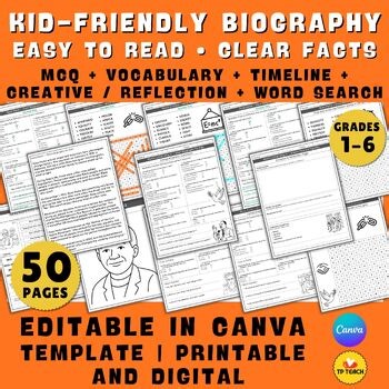 Editable Short Biography for Kids Pack | Reading Timeline, Vocabulary Activities