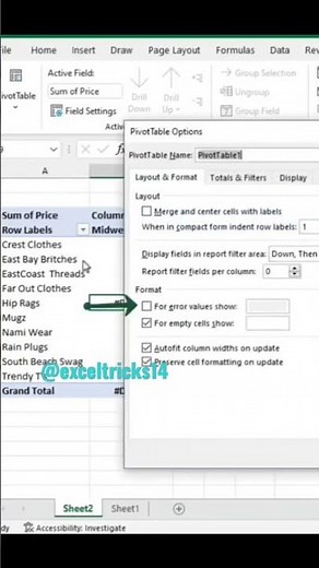 Fix errors in the Pivot table