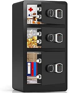 8.1 Cuft Heavy Duty Safe Box, Extra Large THREE DOORS Home Safe Box with Fireproof Waterproof Bag, Anti-Theft Digital Security Document Safes Box with HIDDEN LOCK BOX & Smart Alarm (US Stock)