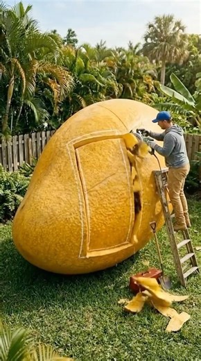I BUILT A SECRET ROOM INSIDE A GIANT MANGO #shorts