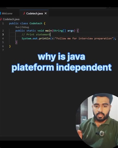 Shivakant Shukla on Instagram: "Why is java plateform independent ? #Coding, #ProgrammerLife, #CodeNewbie, #TechReels, #DeveloperLife, #CodingReels, #LearnToCode, #100DaysOfCode, #SoftwareEngineer, #TechTok, #CodeWithMe, #ProgrammerHumor, #JavaScript, #Python, #Java, #TechCreator, #CodingMotivation, #WebDeveloper, #TechInfluencer, #CodingJourney #codetechshivam #TrendingNow"