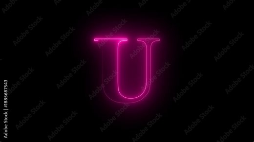 English uppercase alphabet design U. neon letter L with stop motion effect, Educational concept with neon letter. Latter motion in black background