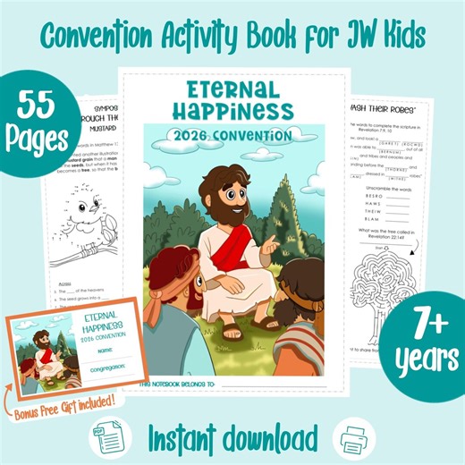 JW Kids Convention Activity Book 2026 Eternal Happiness Convention Notebook for Kids 55 Printable Pages Ages 7  (instant Download) - Etsy
