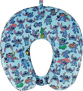 Disney Stitch Kids Travel Neck Pillow for Airplane, Car and Office Comfortable and Breathable, Blue