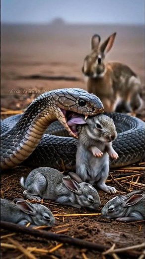 Brave Mother Rabbit Saves Babies From Giant Snake Attack #viral #animals #動物 #バズる#모성애 #동물 #야생 #viral